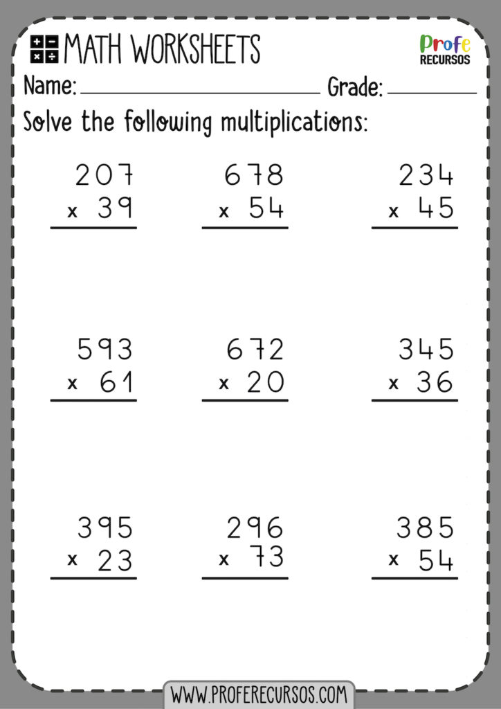 3 Digit By 2 Digit Multiplication Worksheets