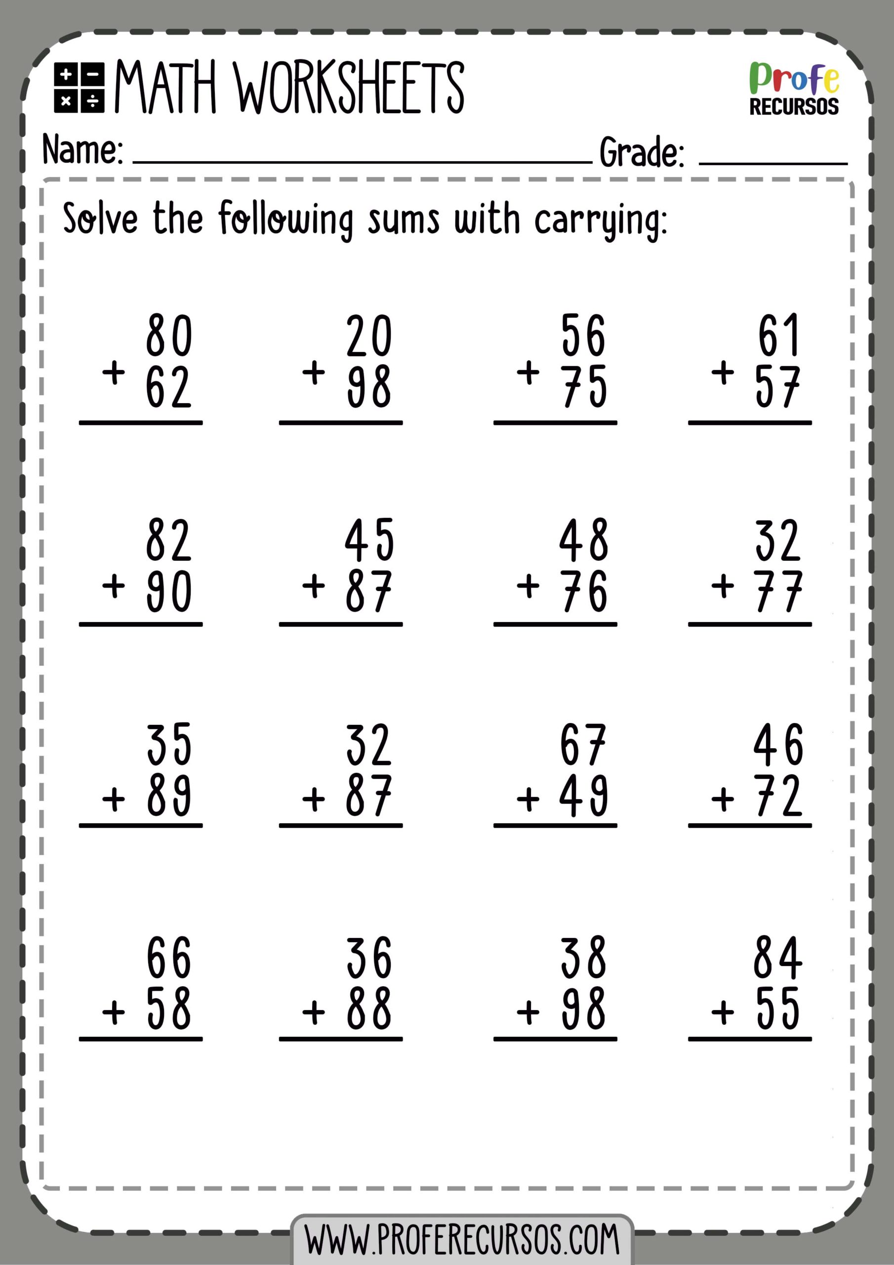 Free Printable Addition Problem Worksheets