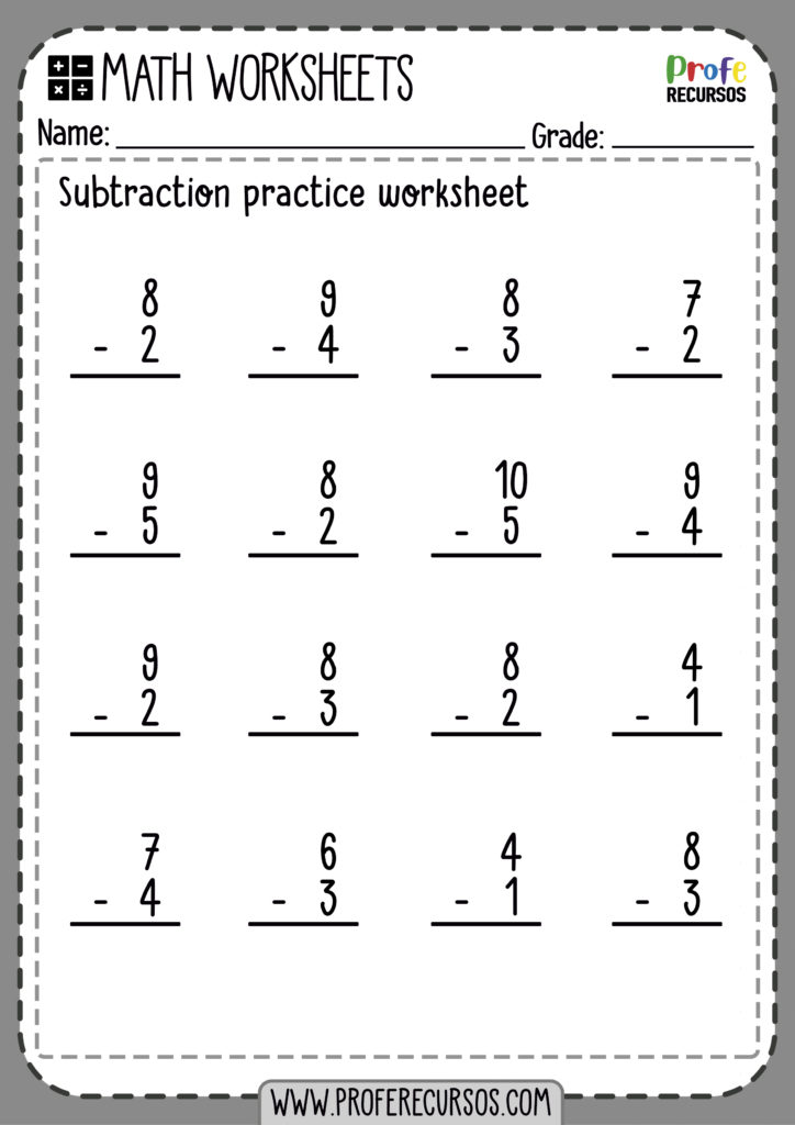 One Digit Subtraction Worksheets | Math Worksheets
