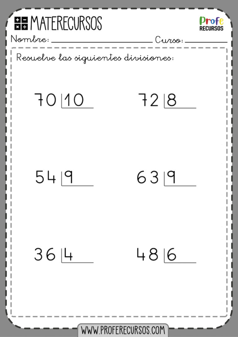 Fichas de Divisiones de 1 Cifra Exactas (Resto 0 )