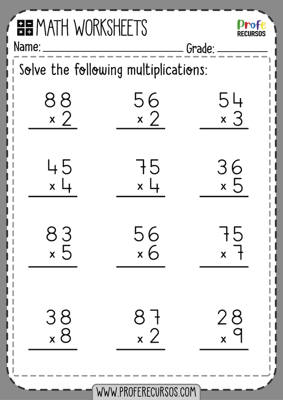 Multiplication Worksheets For Kids Profe Recursos