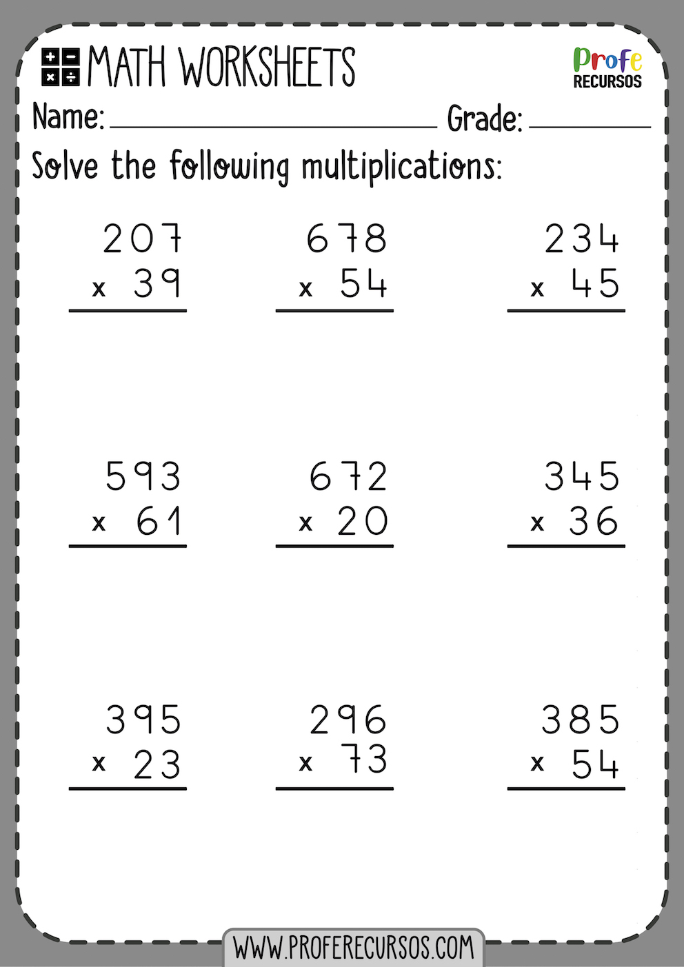 5th Grade Multiplication Worksheets