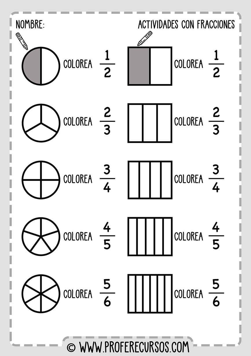 Actividad Colorear Fracciones Matematicas