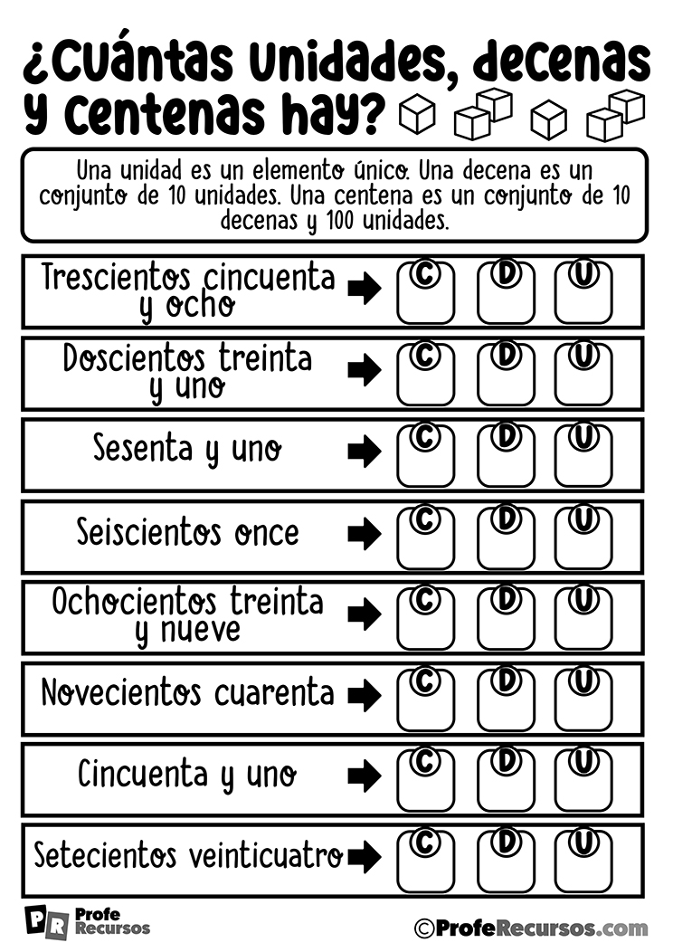 Actividades unidades decenas centenas