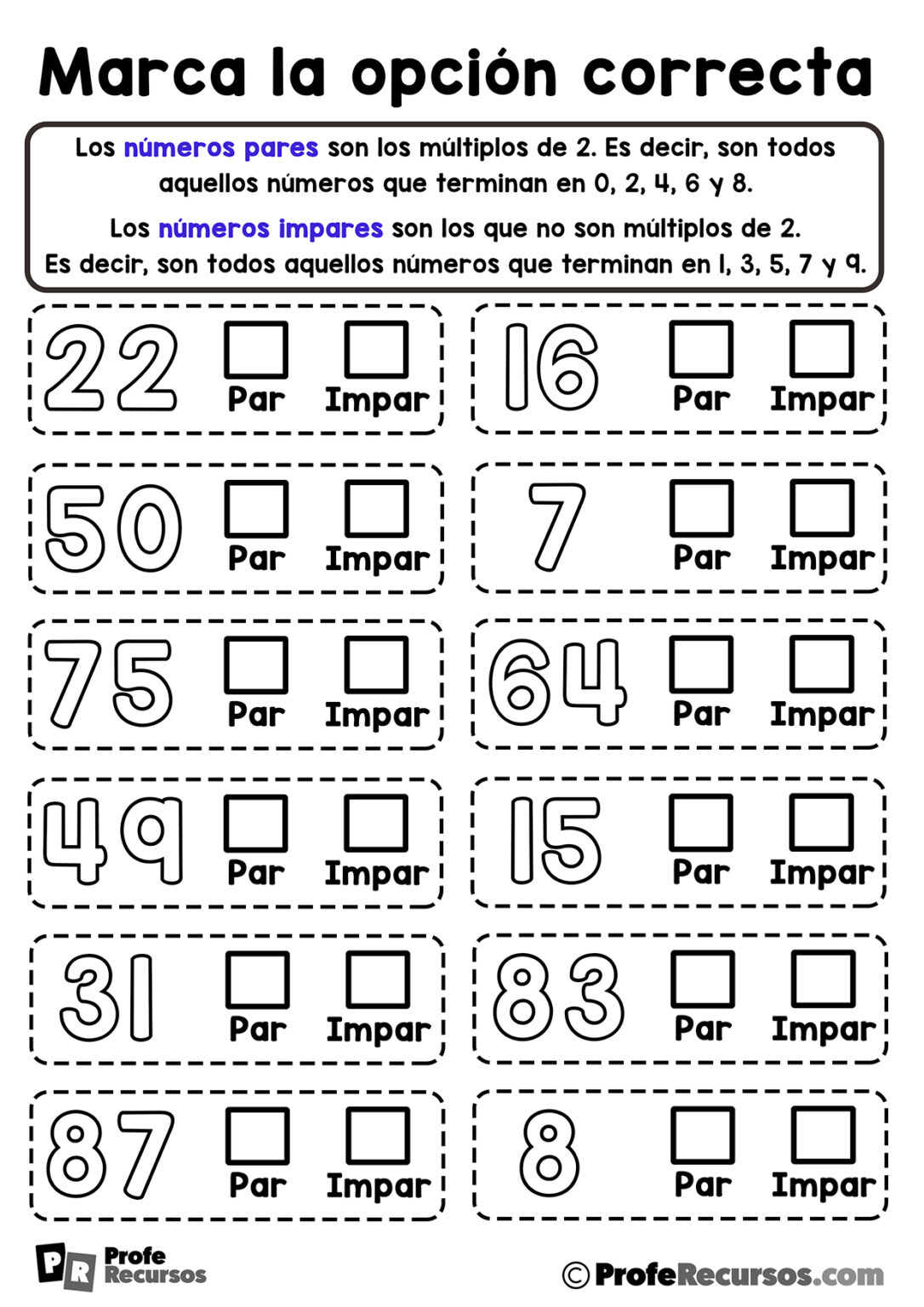 Actividades numeros pares e impares Actividades numeros pares e impares