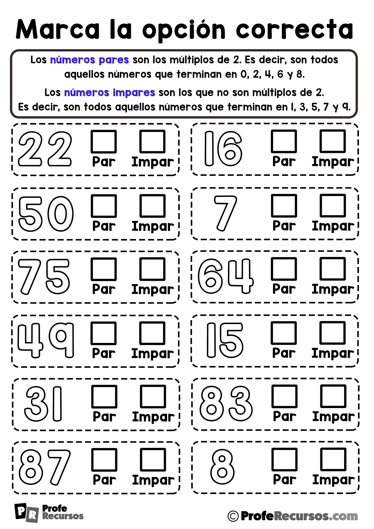 Actividades numeros pares e impares