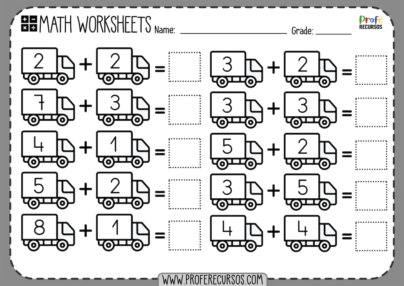 Addition Worksheets for Kindergarten