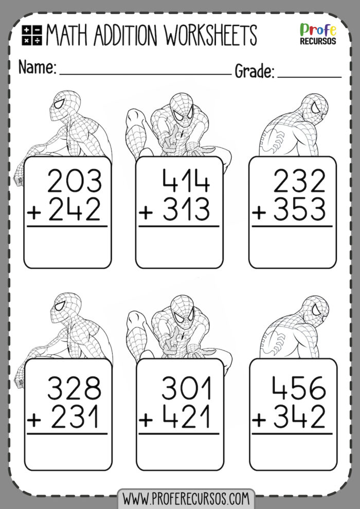 3 Digit plus 3 Digit Addition Worksheets