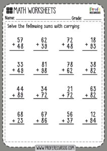 Math worksheets carrying addition