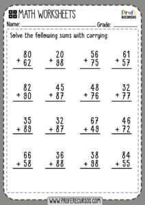 Addition with Regrouping Worksheets