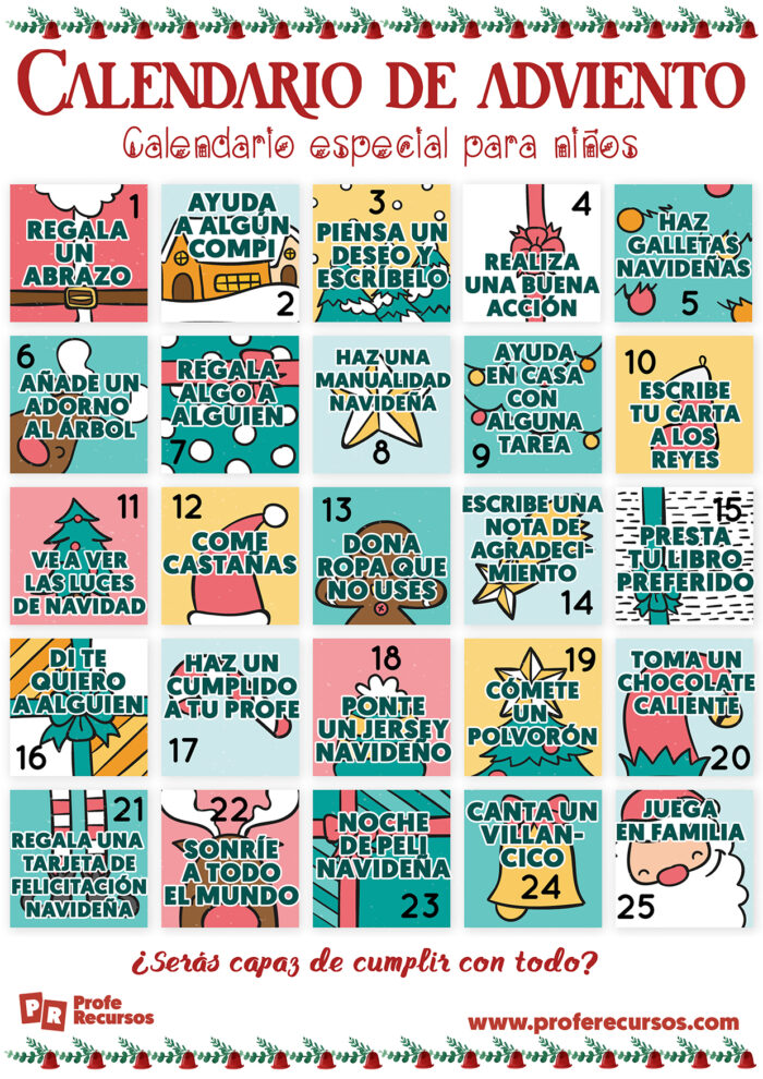 Calendario de Adviento con Actividades de Navidad para Niños