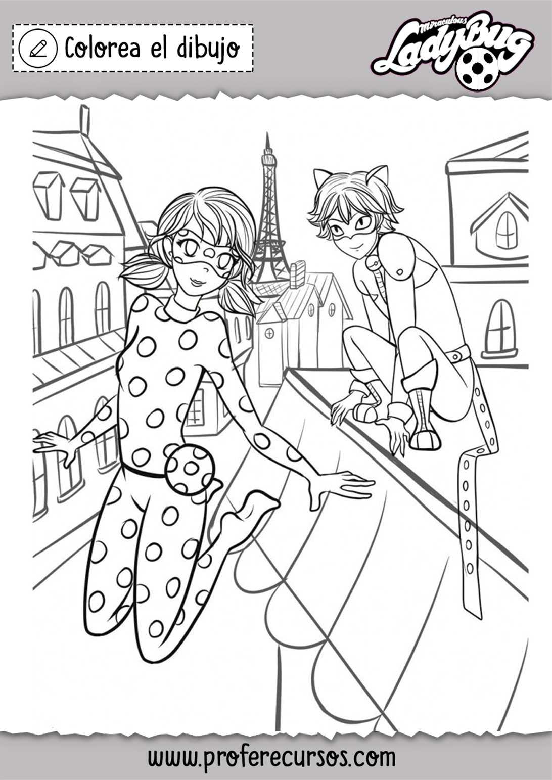 Cat noir y Ladybug para colorear