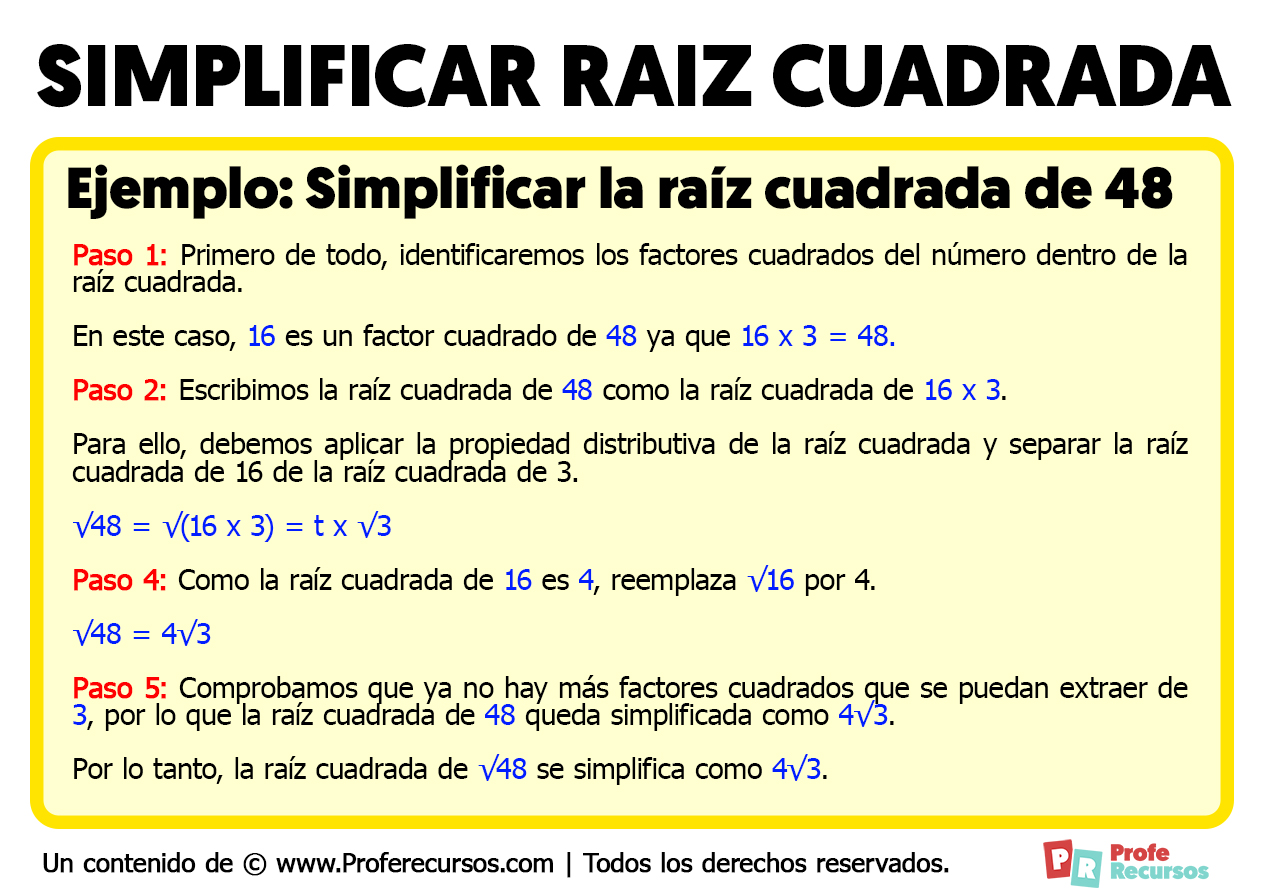 Radicación: simplificación de raíces cuadradas, Ejemplo de cómo simplificar  una raíz cuadrada usando la descomposición factorial., By Profe ever