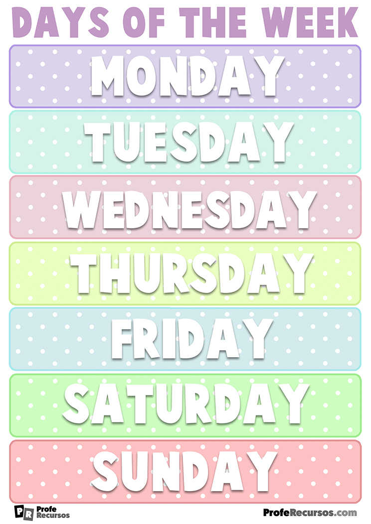 Days of the week chart