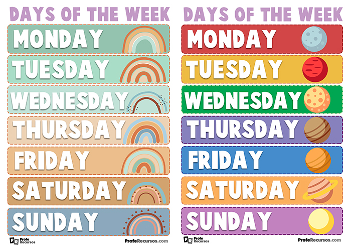 Days of the week flashcards. 