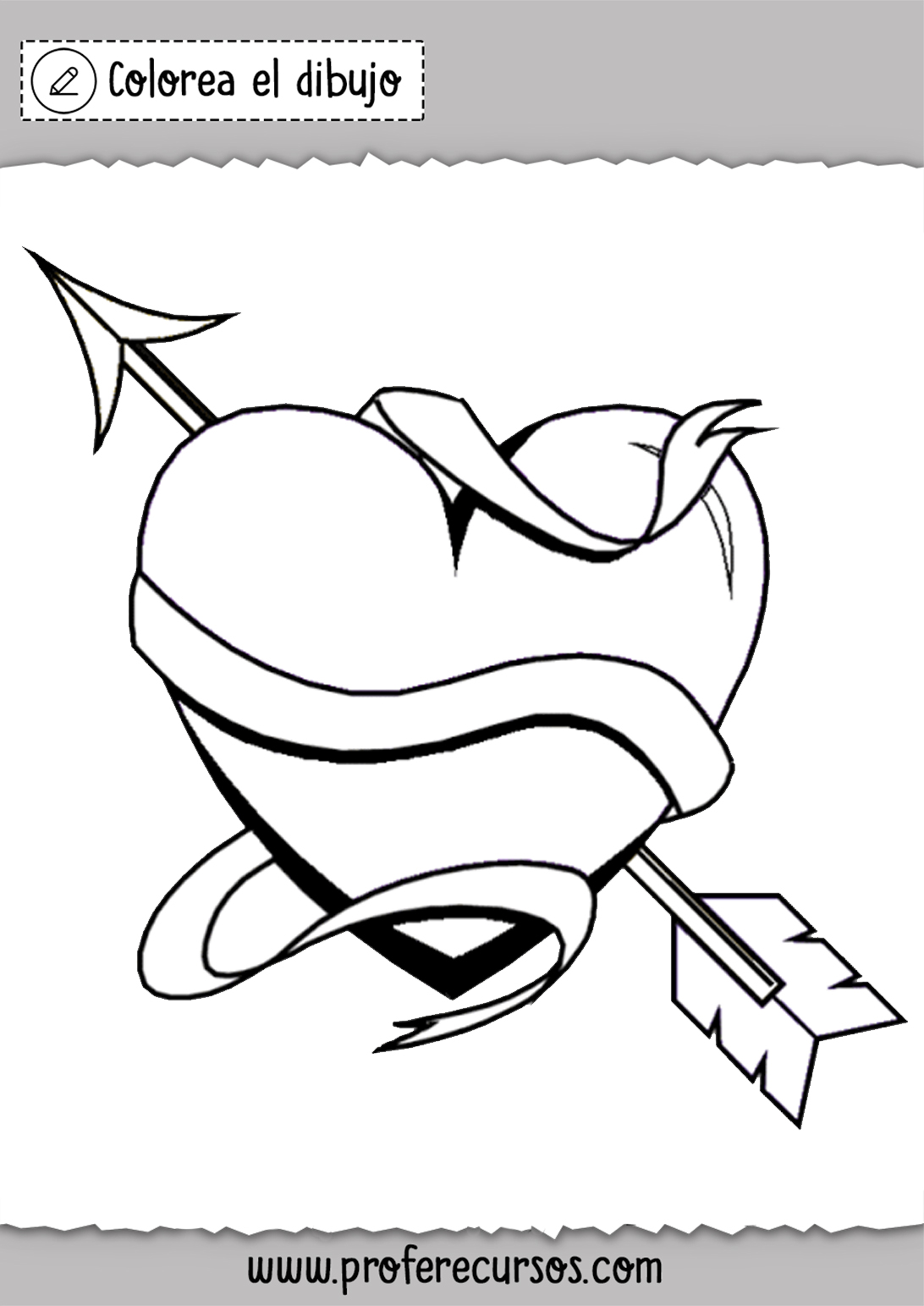 Dibujo Corazon con Flecha para colorear