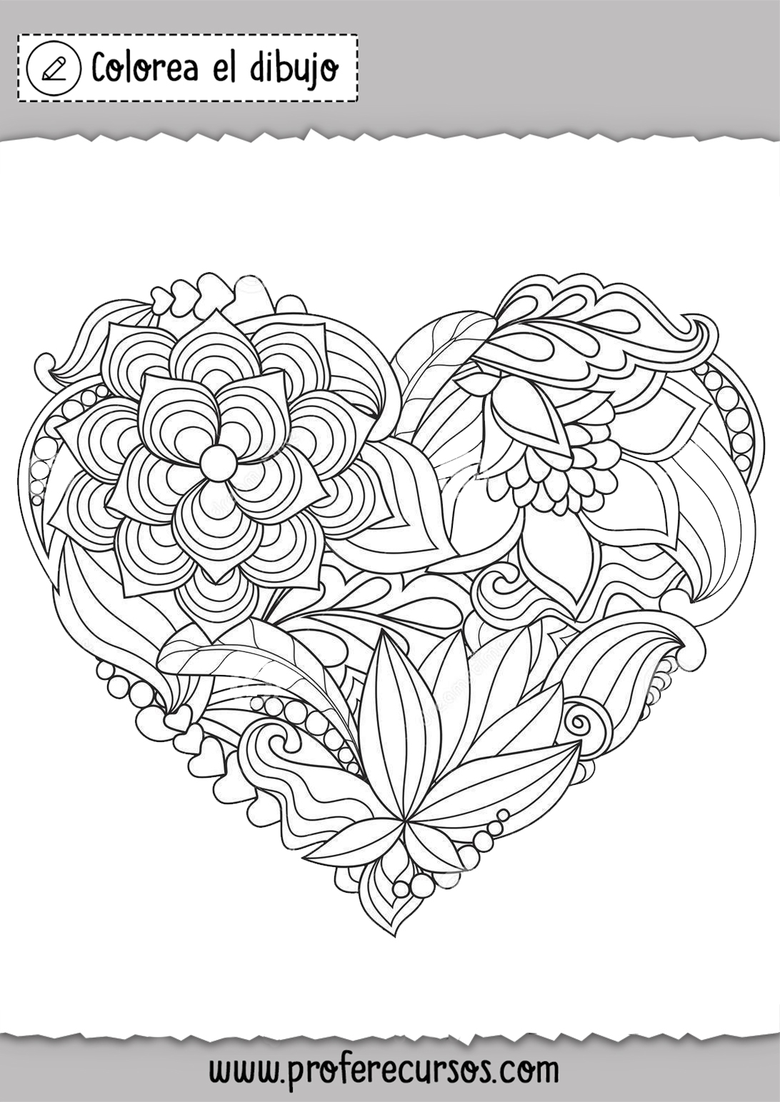 Dibujo Corazon de Flores para Colorear