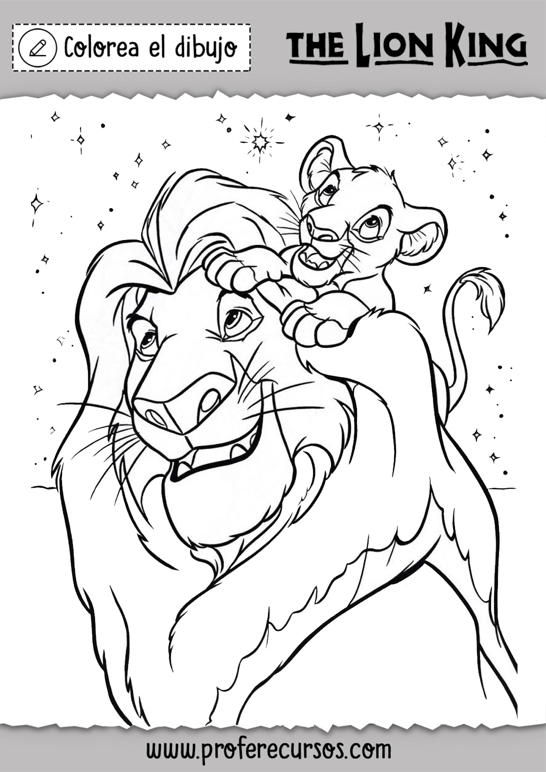 Dibujo Mufasa y Simba para Colorear