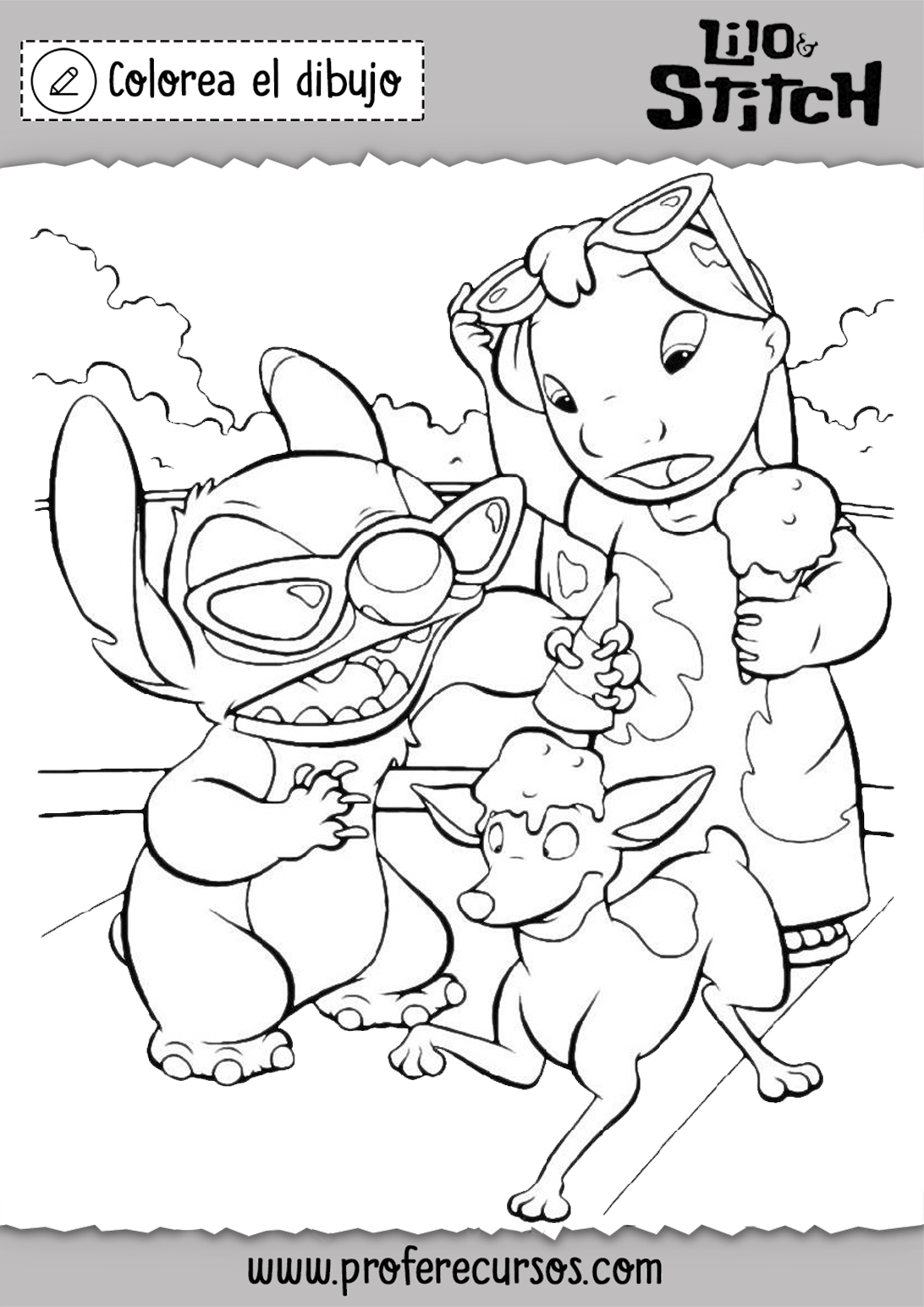 Dibujos de Lilo y Stitch en la playa para colorear