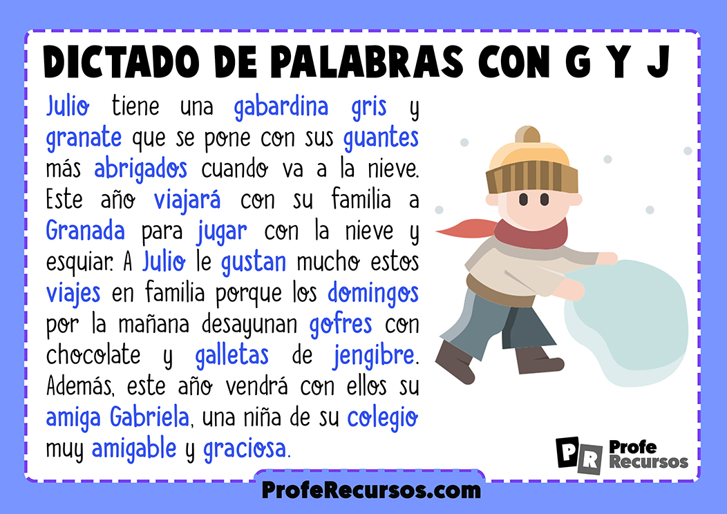 Dictados g y j para niños