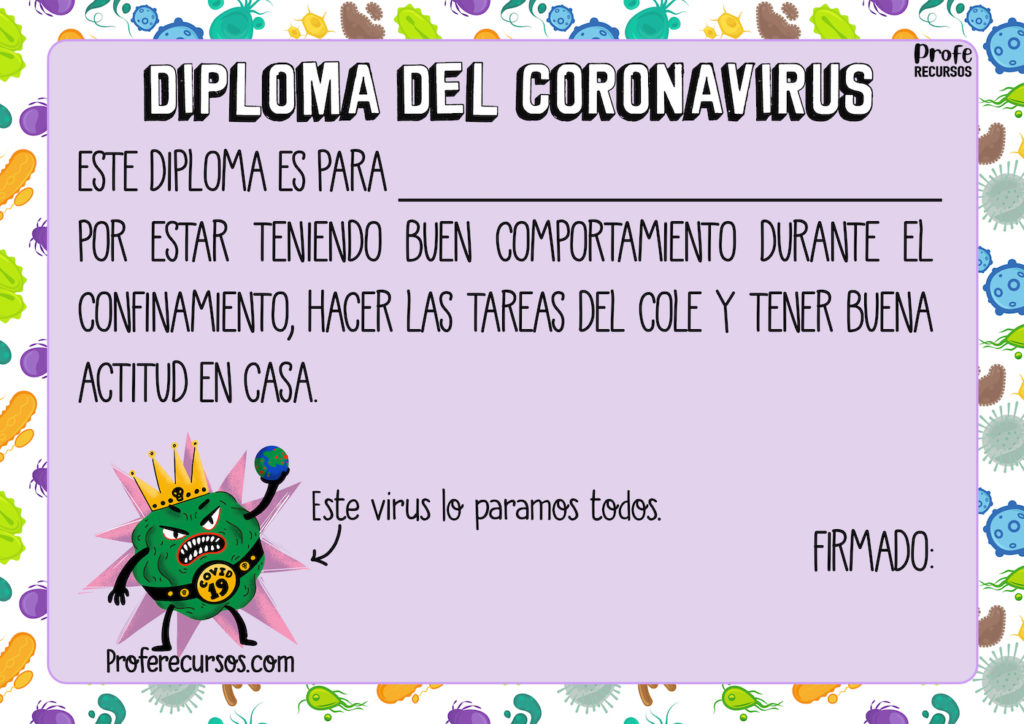Diploma del coronavirus para niños