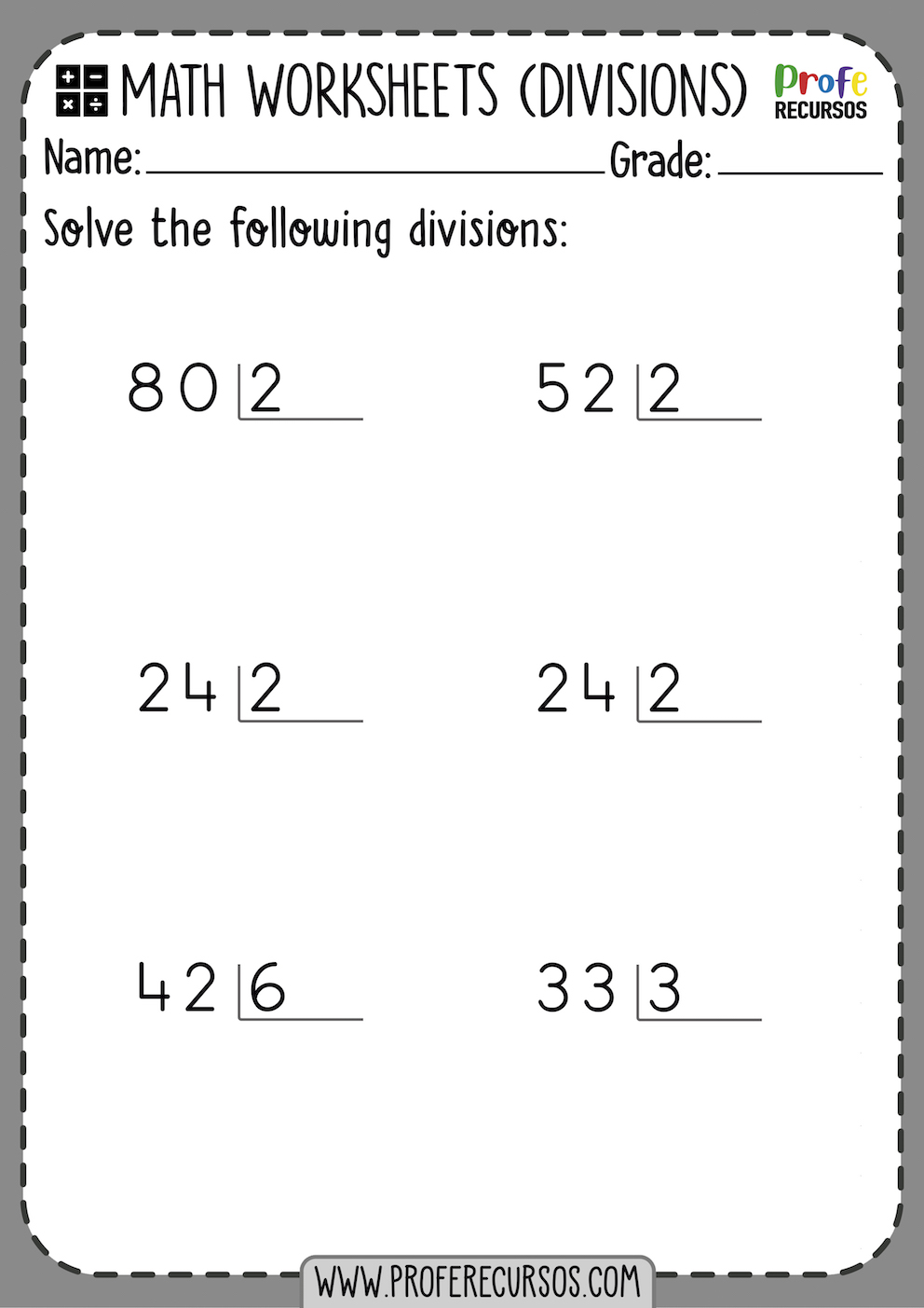 Division Worksheets No Remainders