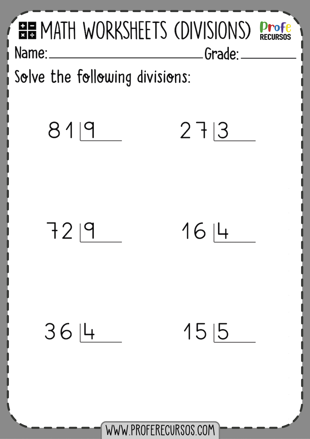 Division Worksheets PDF for Grade 3