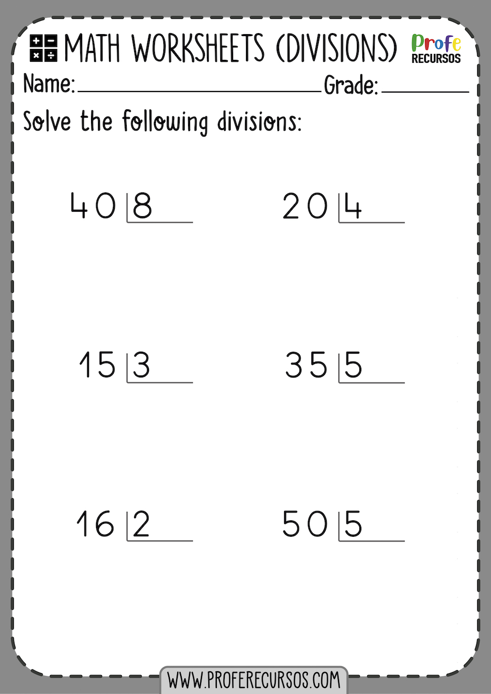 Division Worksheets for 3rd Grade