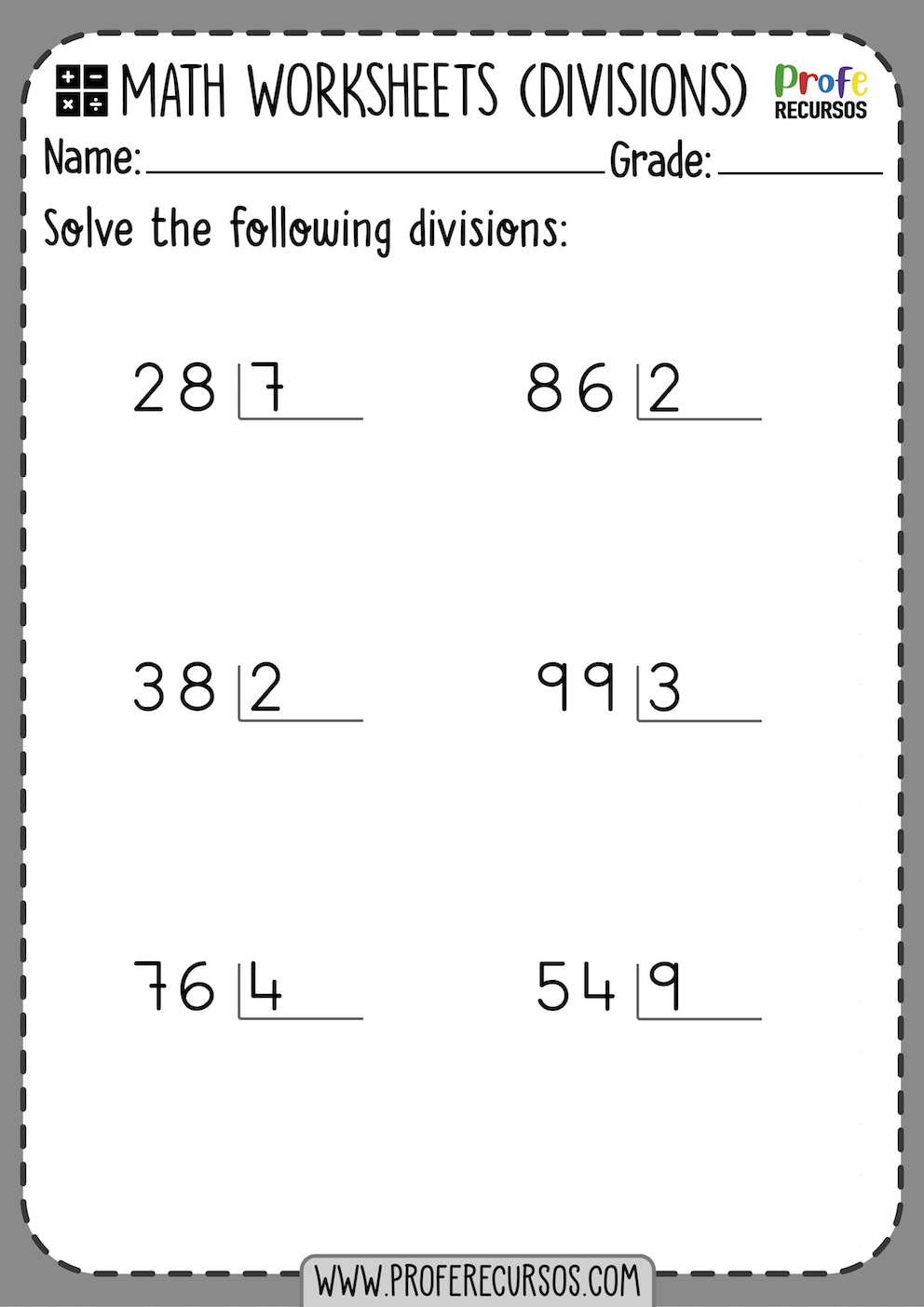 Division Worksheets for Grade 1