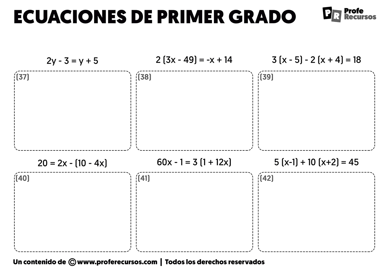 Ecuaciones de primer grado para imprimir