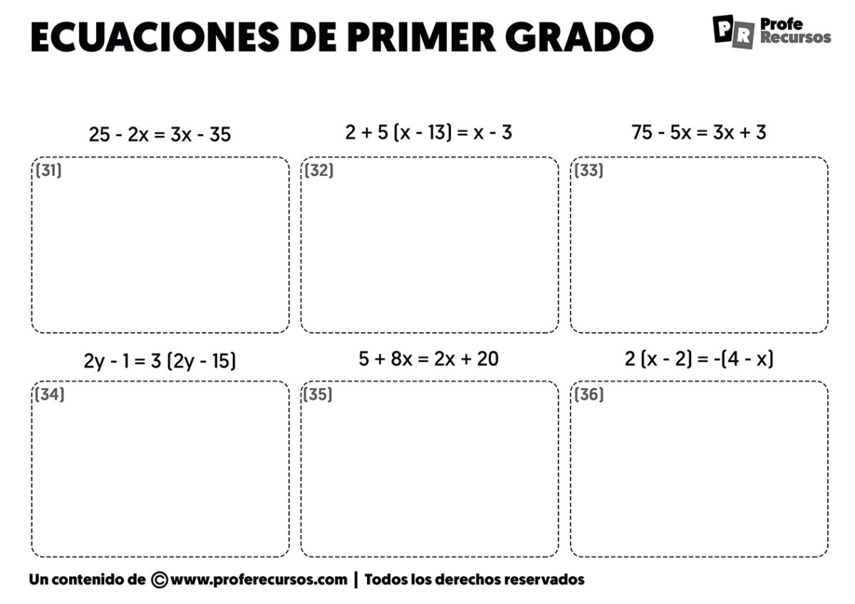 Ecuaciones de Primer Grado [ Ejercicios + Soluciones ]