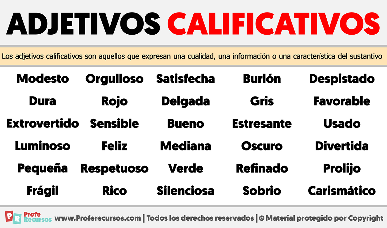 Ejemplos de adjetivos calificativos