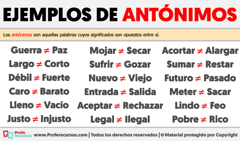 Ejemplos de Antónimos