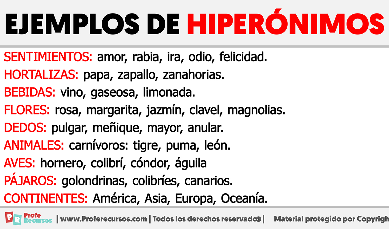 Ejemplos de hiperonimos