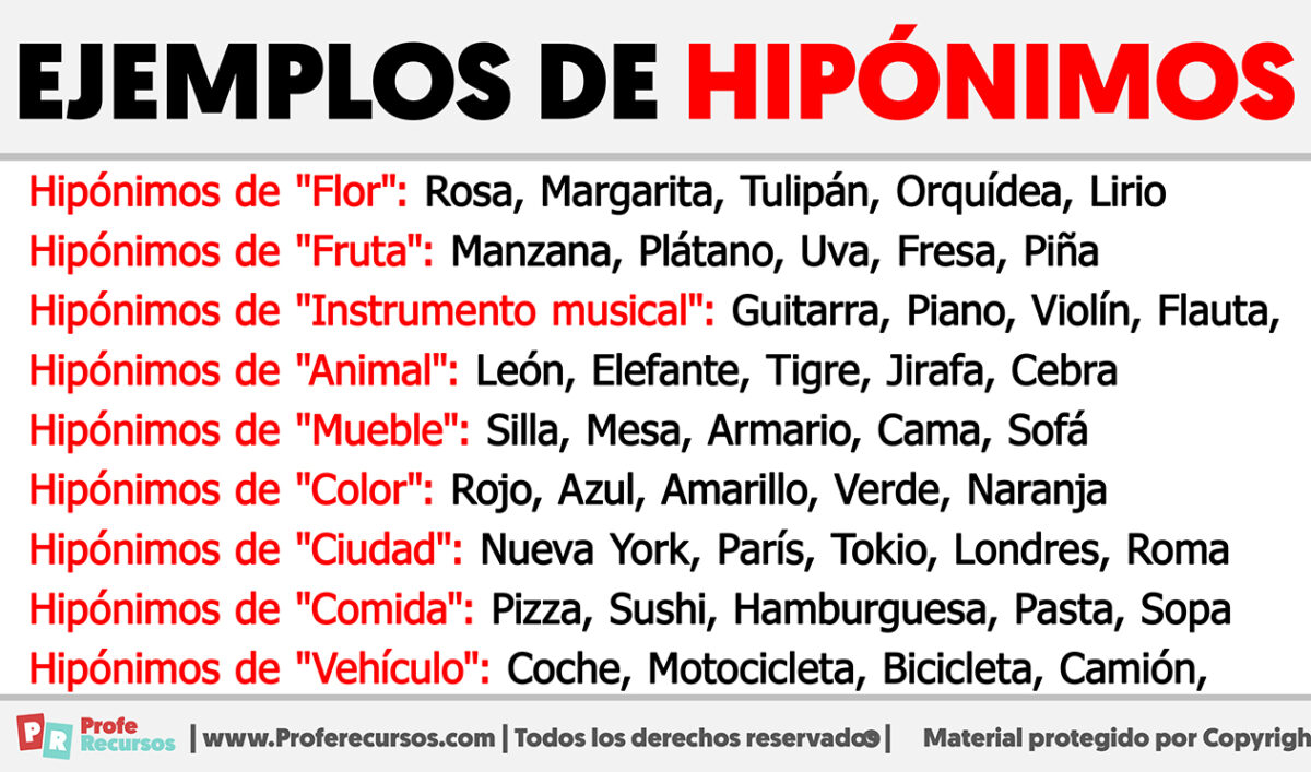 Ejemplos de Hipónimos