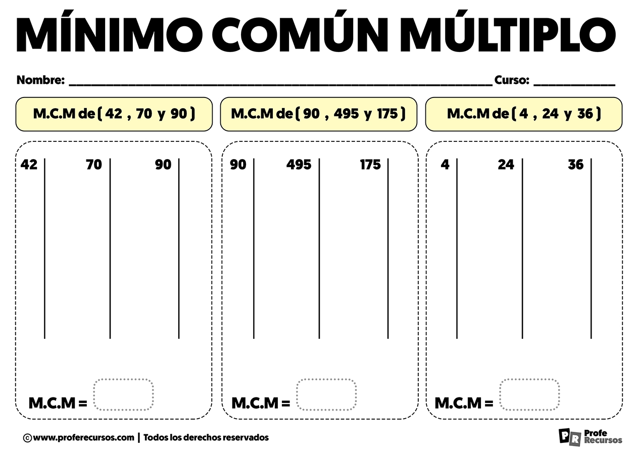 Ejercicios de mcm de 3 numeros