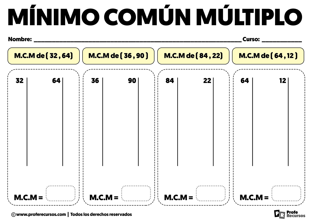 Ejercicios de mcm para primaria