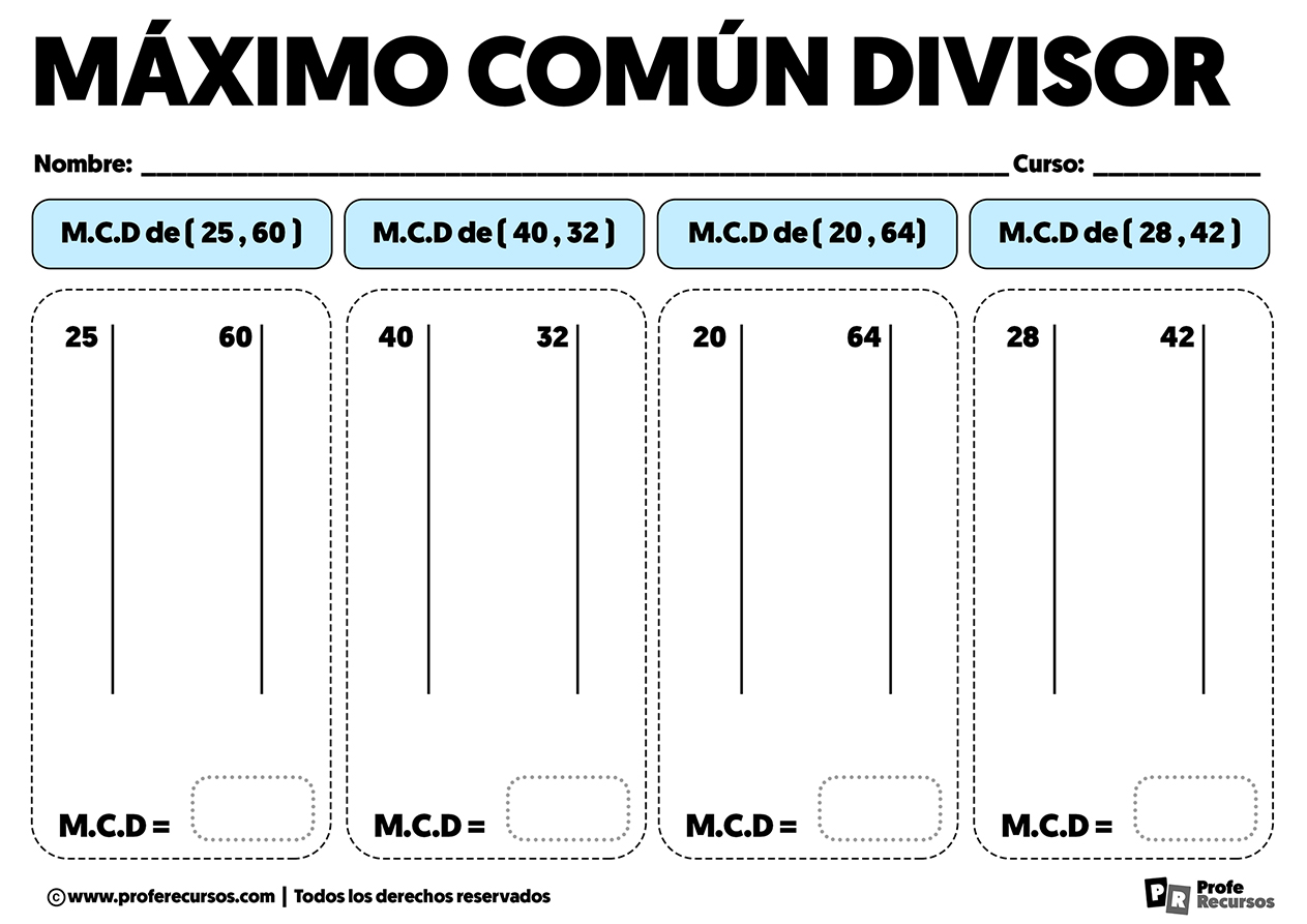 Ejercicios de maxico comun divisor mcd