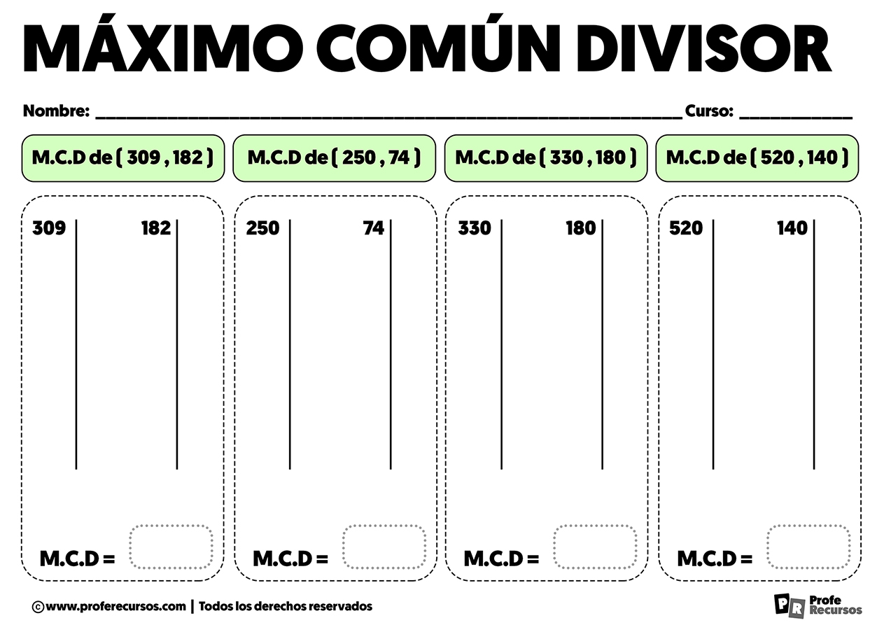 Ejercicios de maximo comun divisor para primaria