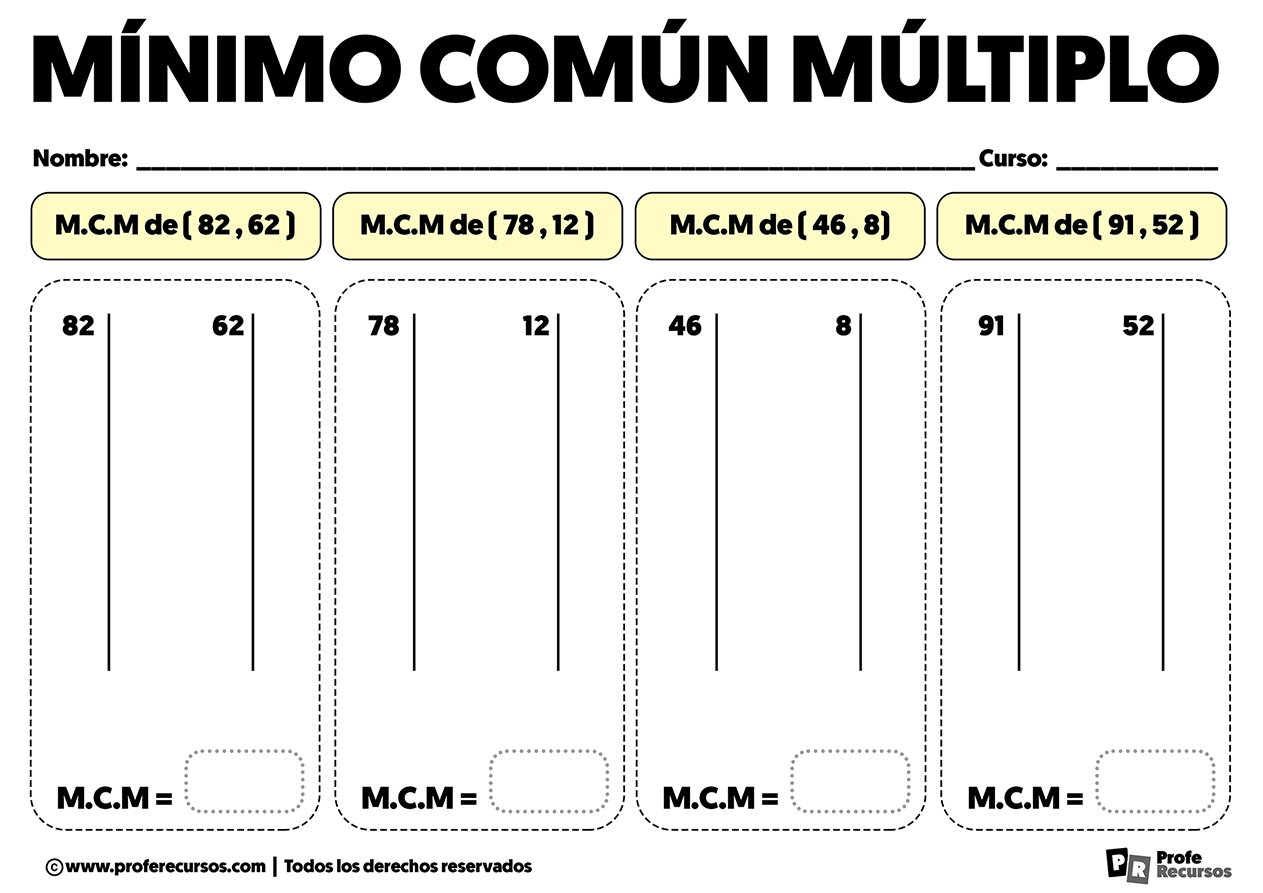Ejercicios de minimo comun multiplo primaria