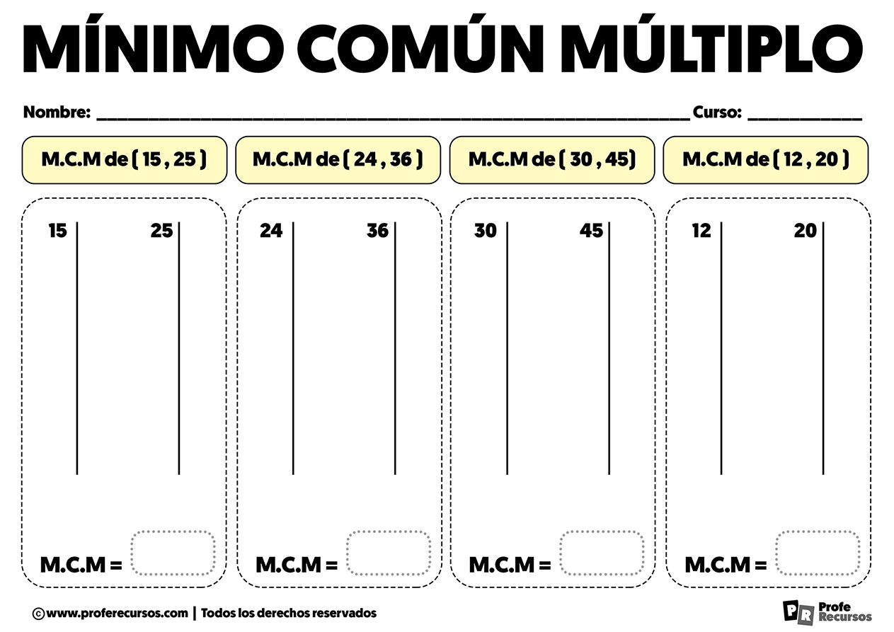 Ejercicios de minimo comun multiplo para resolver