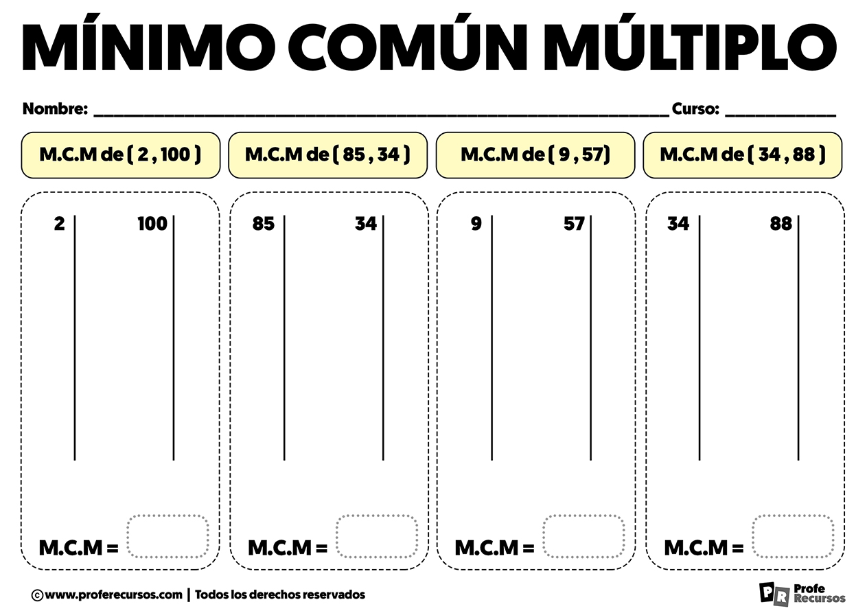 Ejercicios de minimo comun multiplo