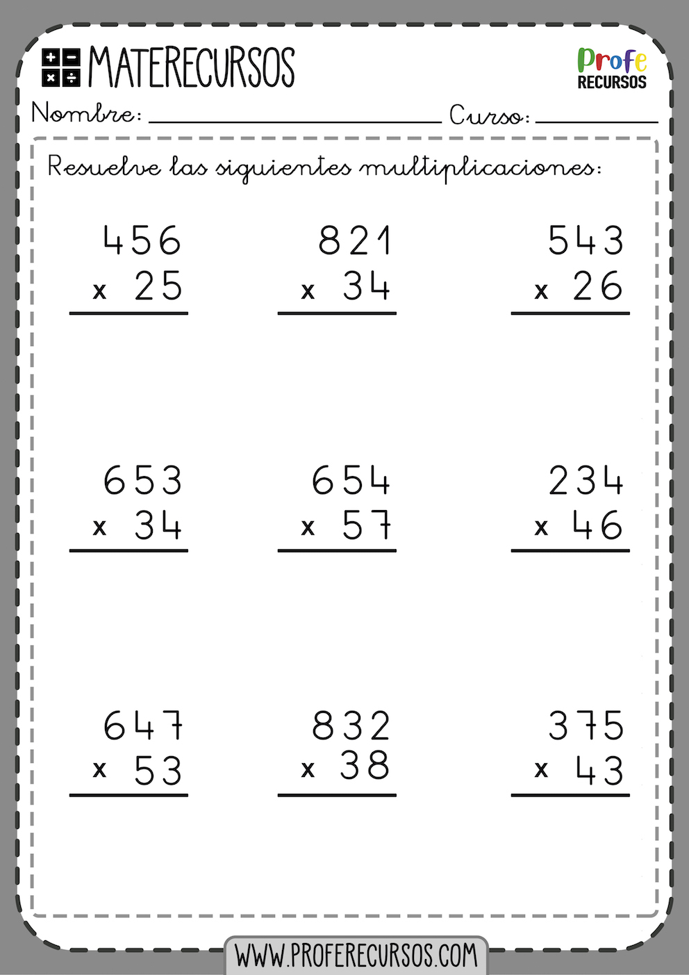 Ejercicios de Multiplicaciones para Niños