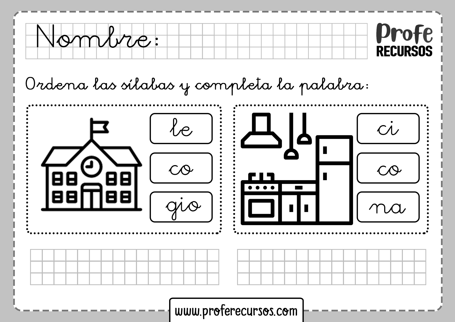 Ejercicios de Silabas para Primaria