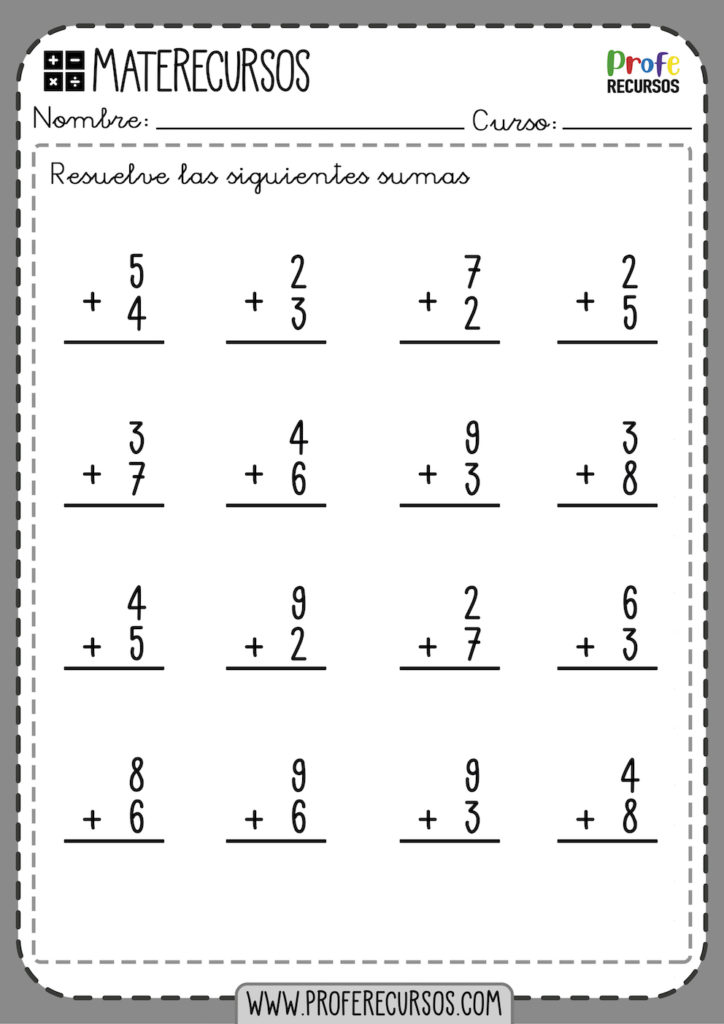 Ejercicios de Sumas de 1 cifra