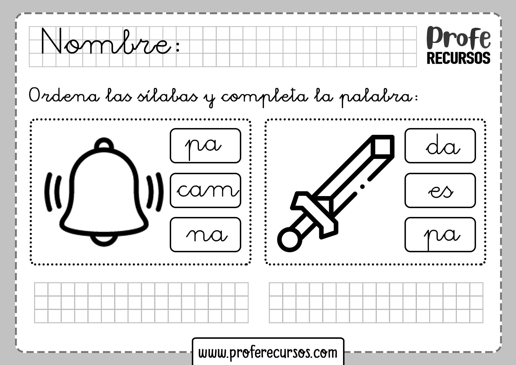 Ejercicios de ordenar silabas