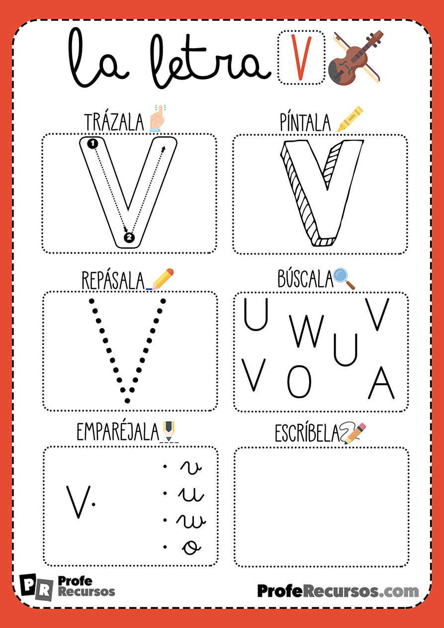 Irónico venganza pila Ficha lectoescritura letra V