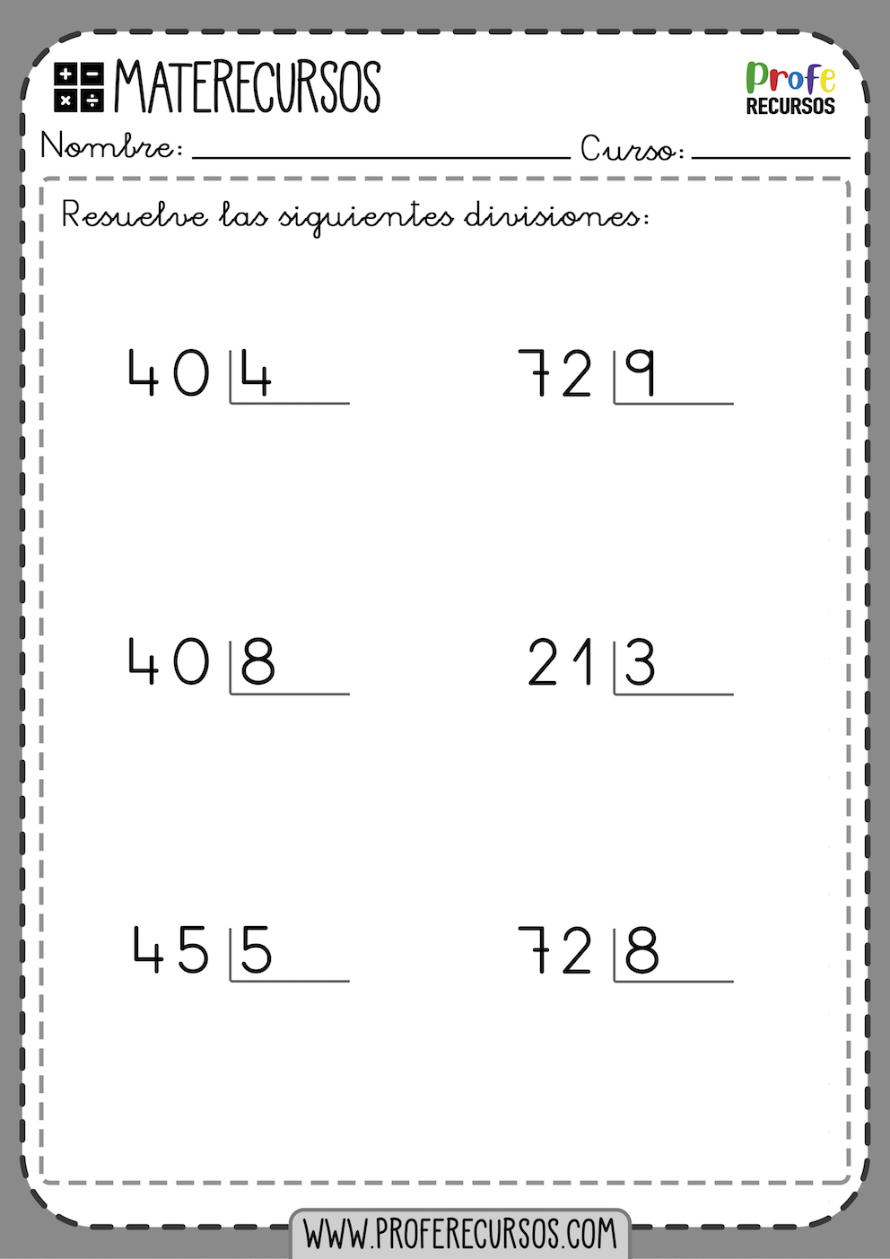 Fichas Divisiones Resto Cero 1 Cifra