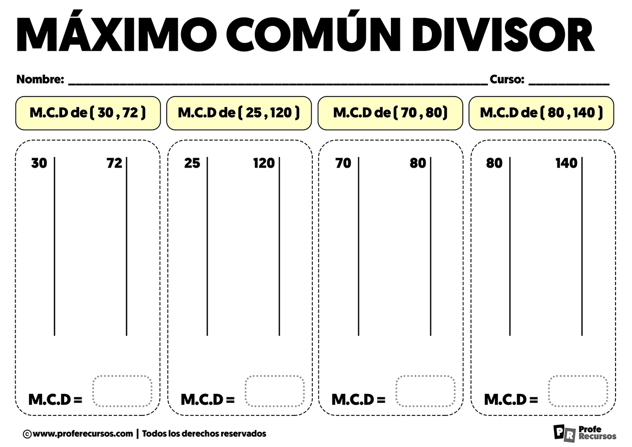 Fichas ejercicios mcd para resolver