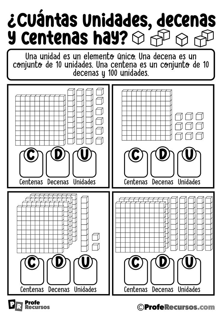 Fichas unidades decenas y centenas